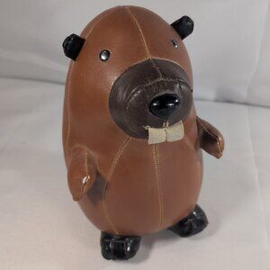 Zuny Bookend Beaver Faux Vegan Leather Plush Weighted Tan Brown Paperweight